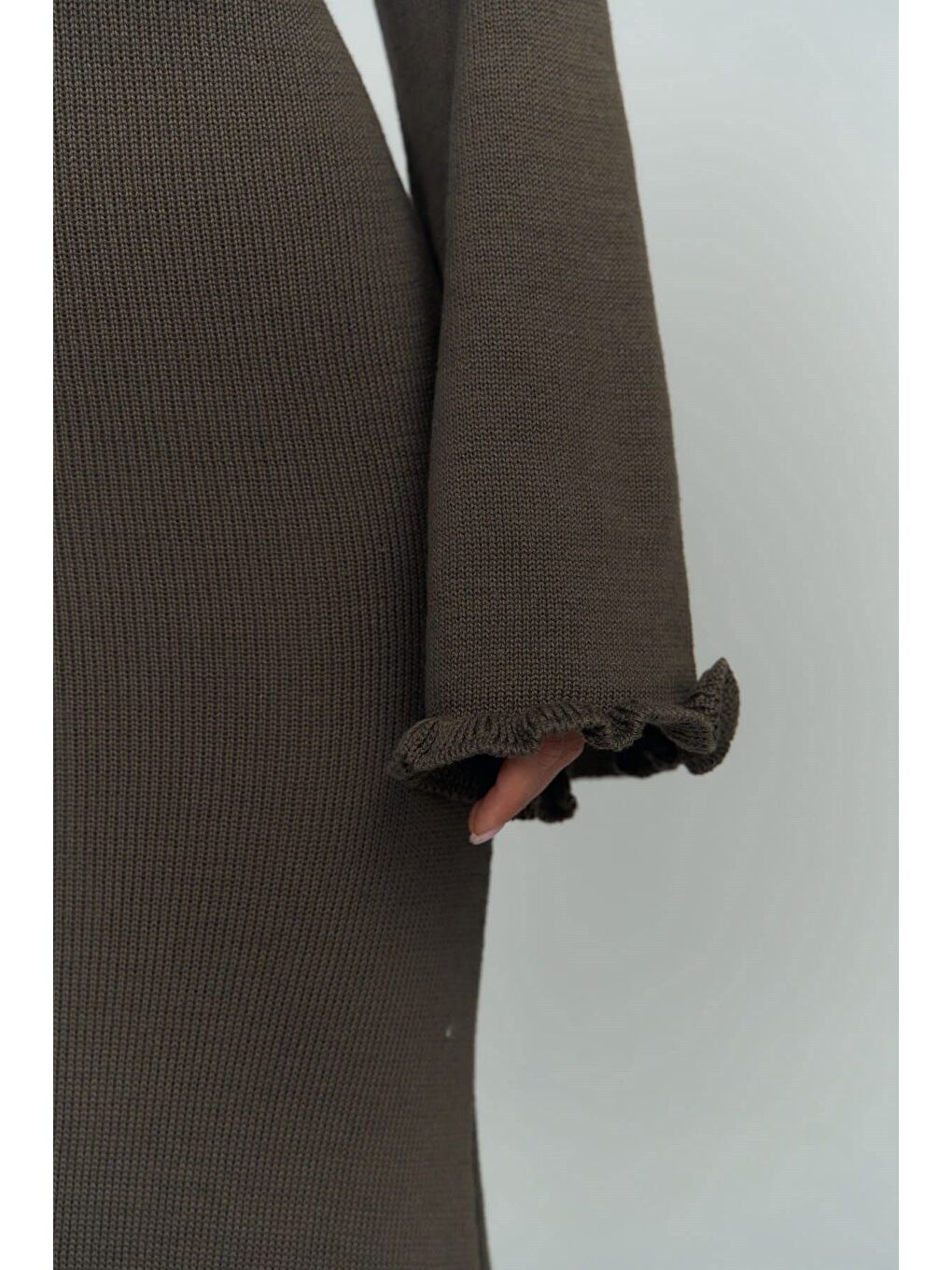 Kahverengi Angela Sırt Dekolteli Kahve Triko Elbise-5