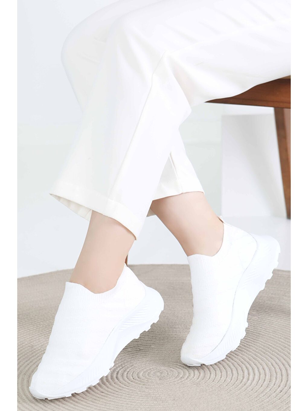 Kadın Beyaz Triko Ayakkabı - 27391-2