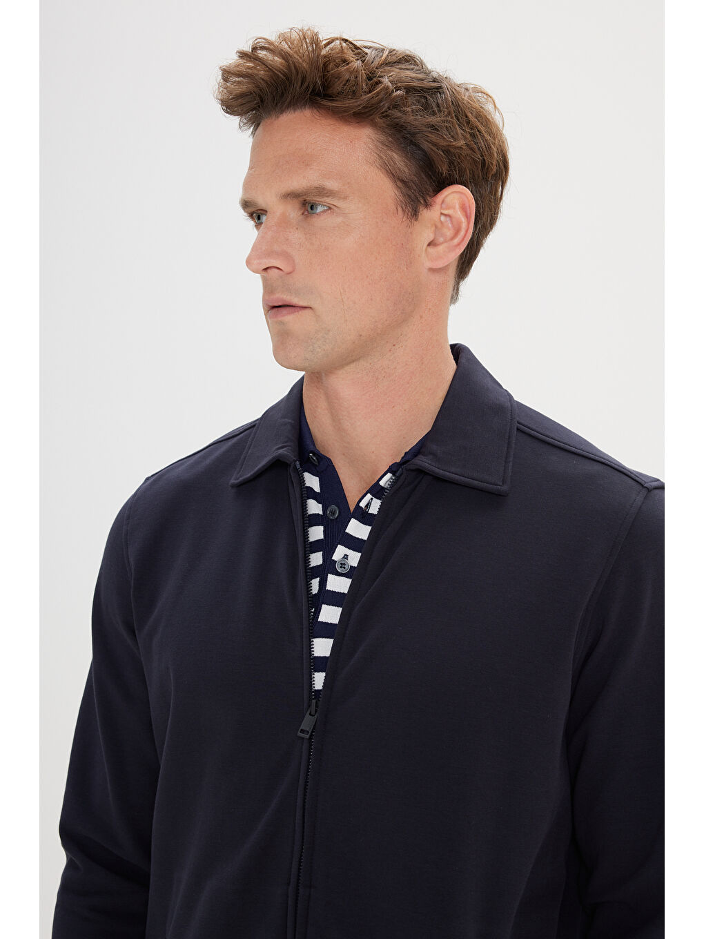 Erkek Lacivert Standart Fit Normal Kesim Gömlek Yaka Pamuklu Esnek Mont-3