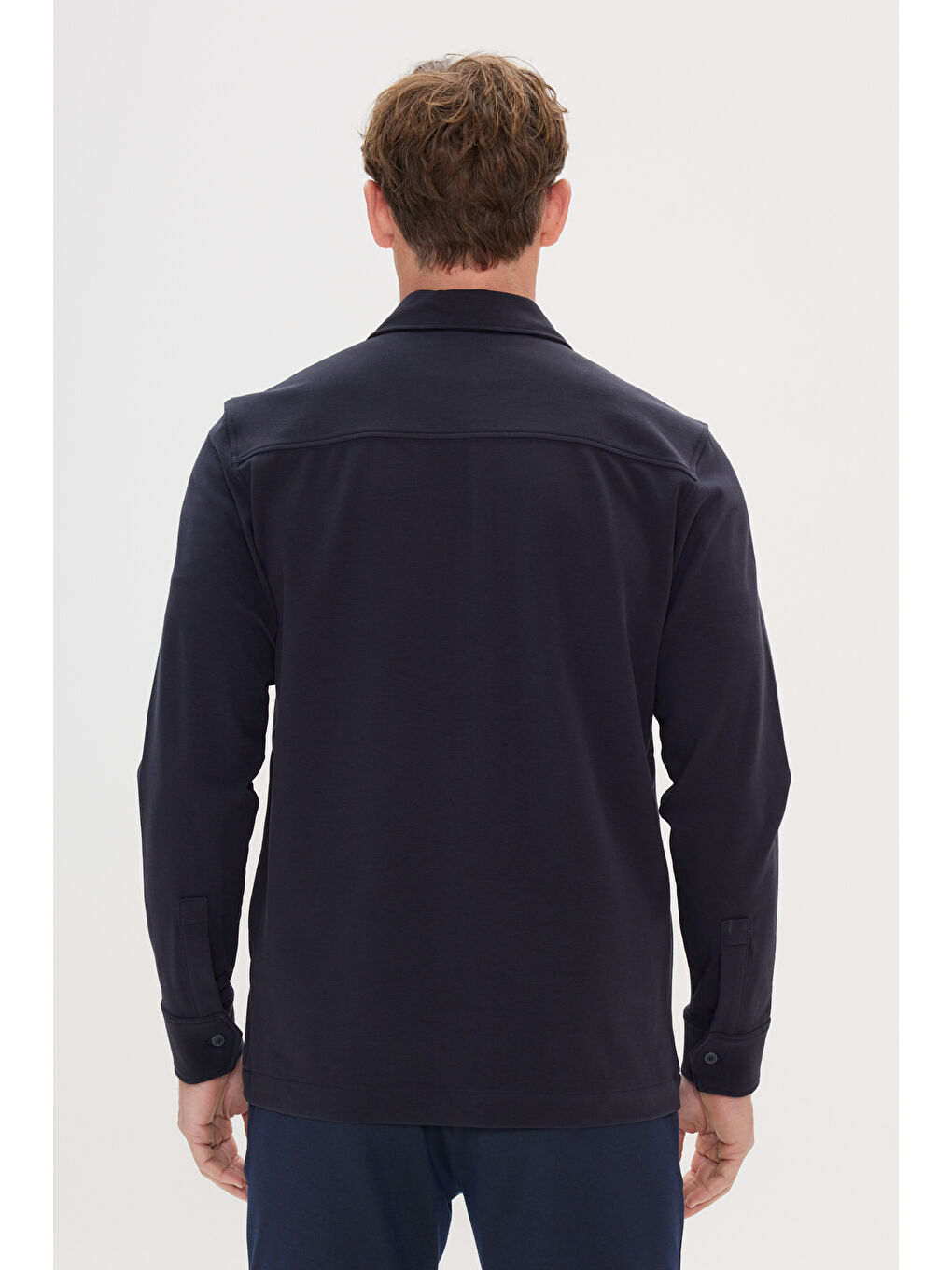 Erkek Lacivert Standart Fit Normal Kesim Gömlek Yaka Pamuklu Esnek Mont-4