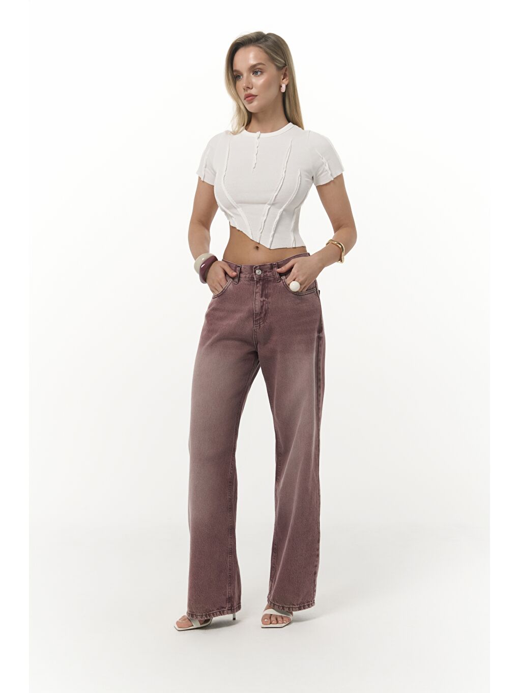 Volme Yıkamalı Bordo Jean Pantolon-1