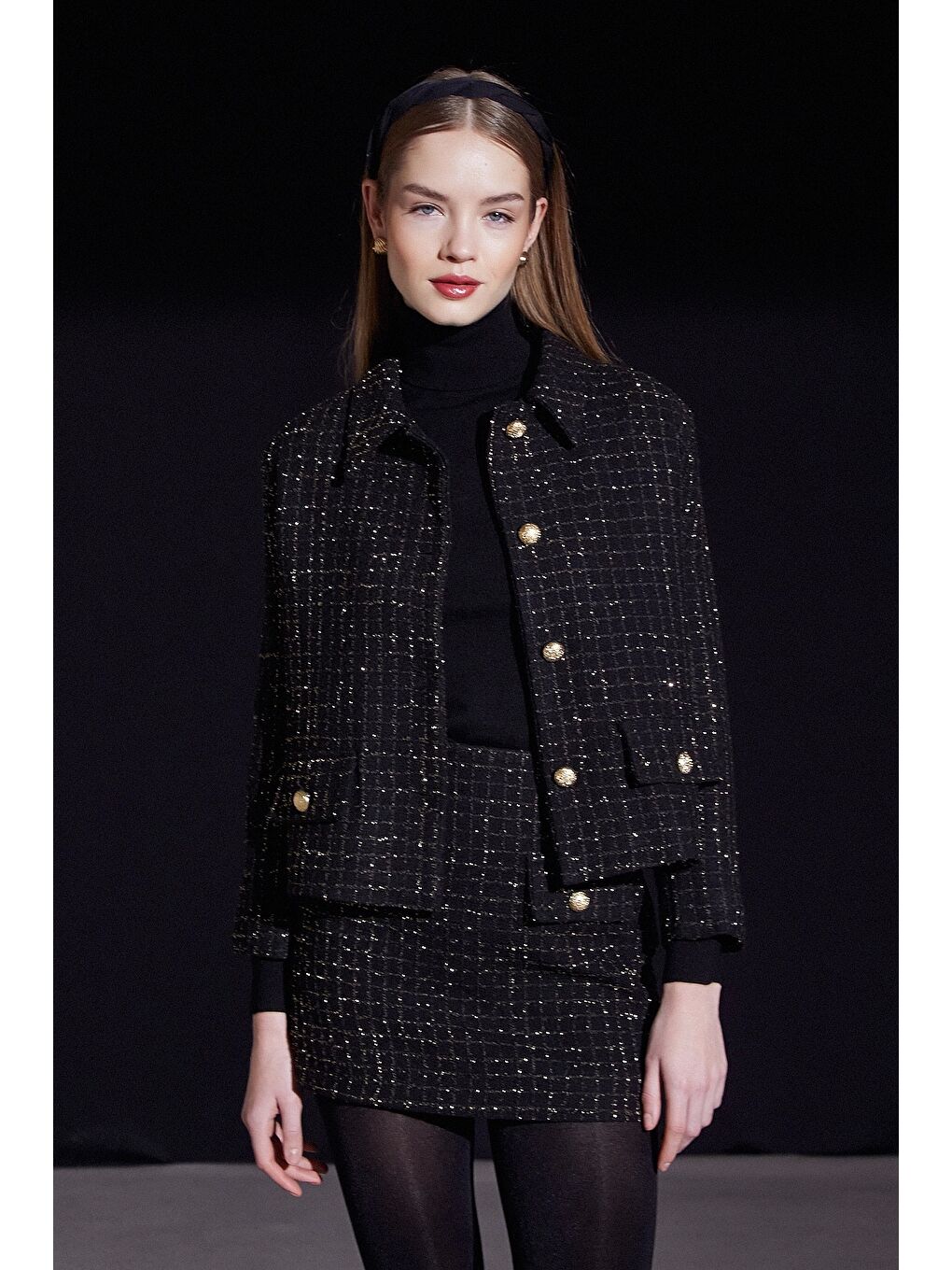 Cep Kapaklı Simli Etek Siyah-2