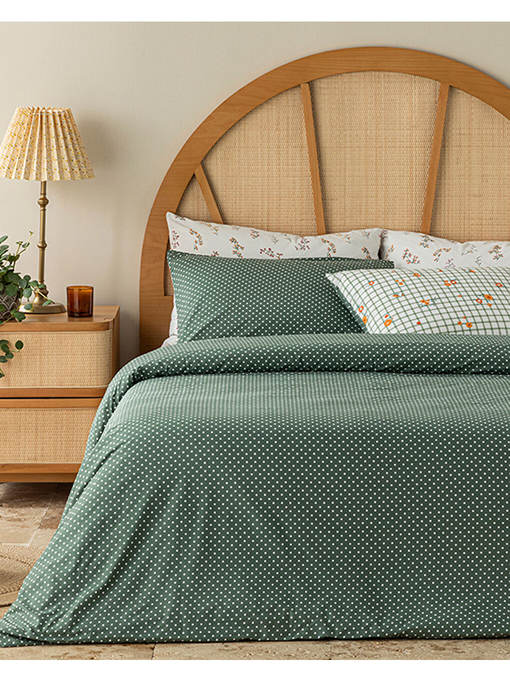 Bloom Check Pamuklu Ranforce Çift Kişilik Nevresim Takımı 200x220 cm Yeşil-1