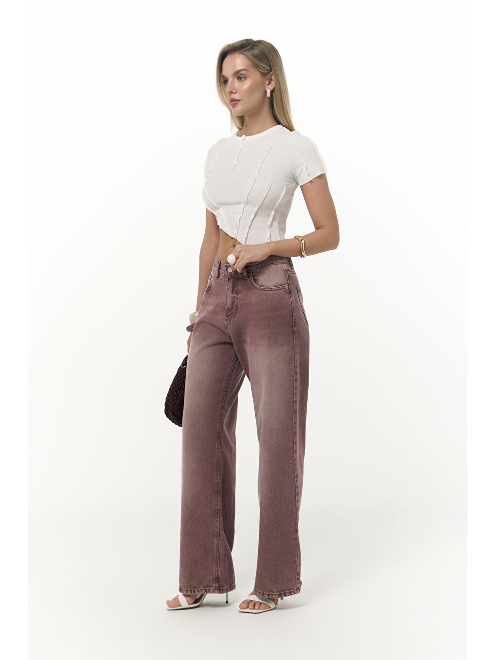 Volme Yıkamalı Bordo Jean Pantolon-2