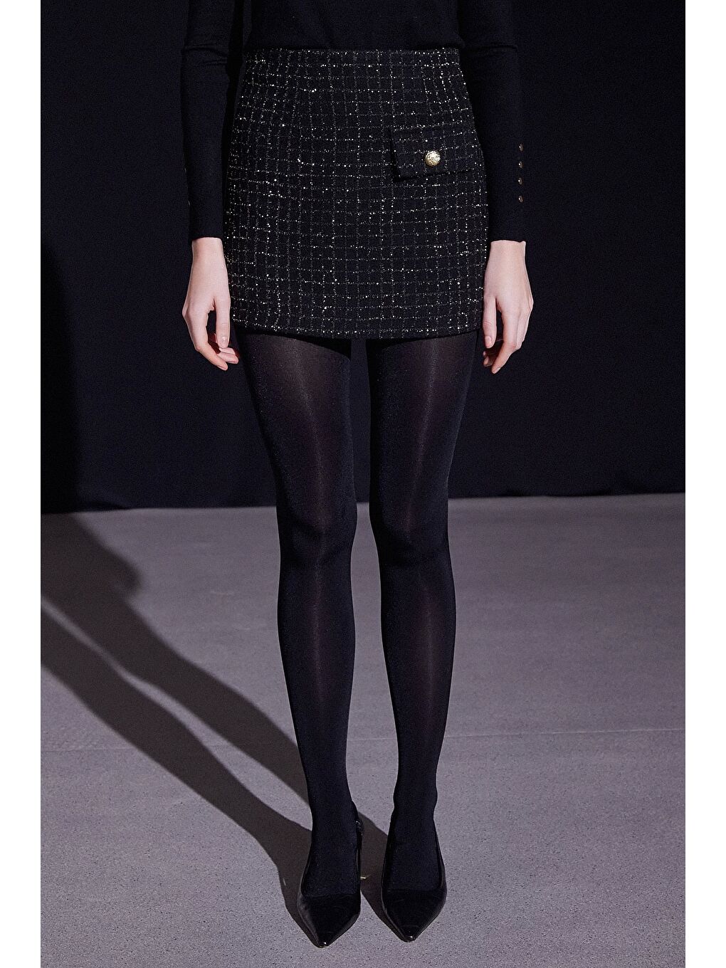 Cep Kapaklı Simli Etek Siyah-3