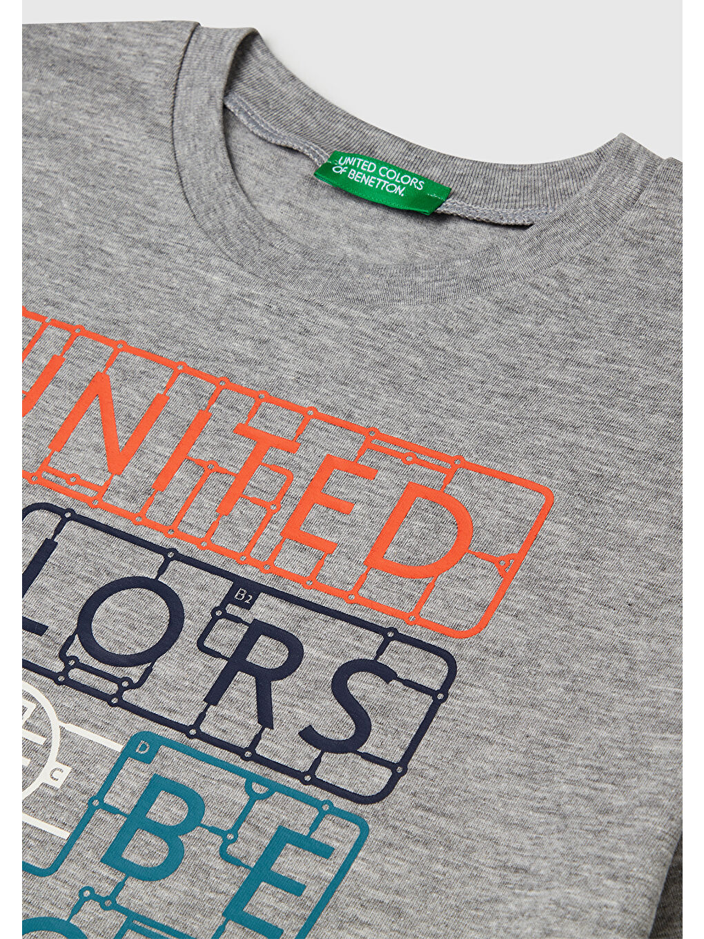 Erkek Çocuk Gri Melanj Önü Logo Baskılı Bisiklet Yaka T-shirt-2