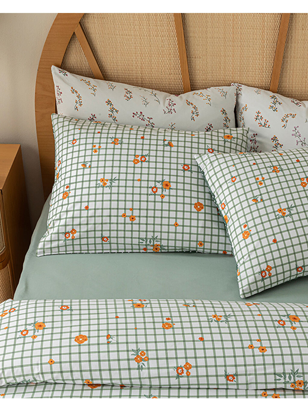 Bloom Check Pamuklu Ranforce Çift Kişilik Nevresim Takımı 200x220 cm Yeşil-3