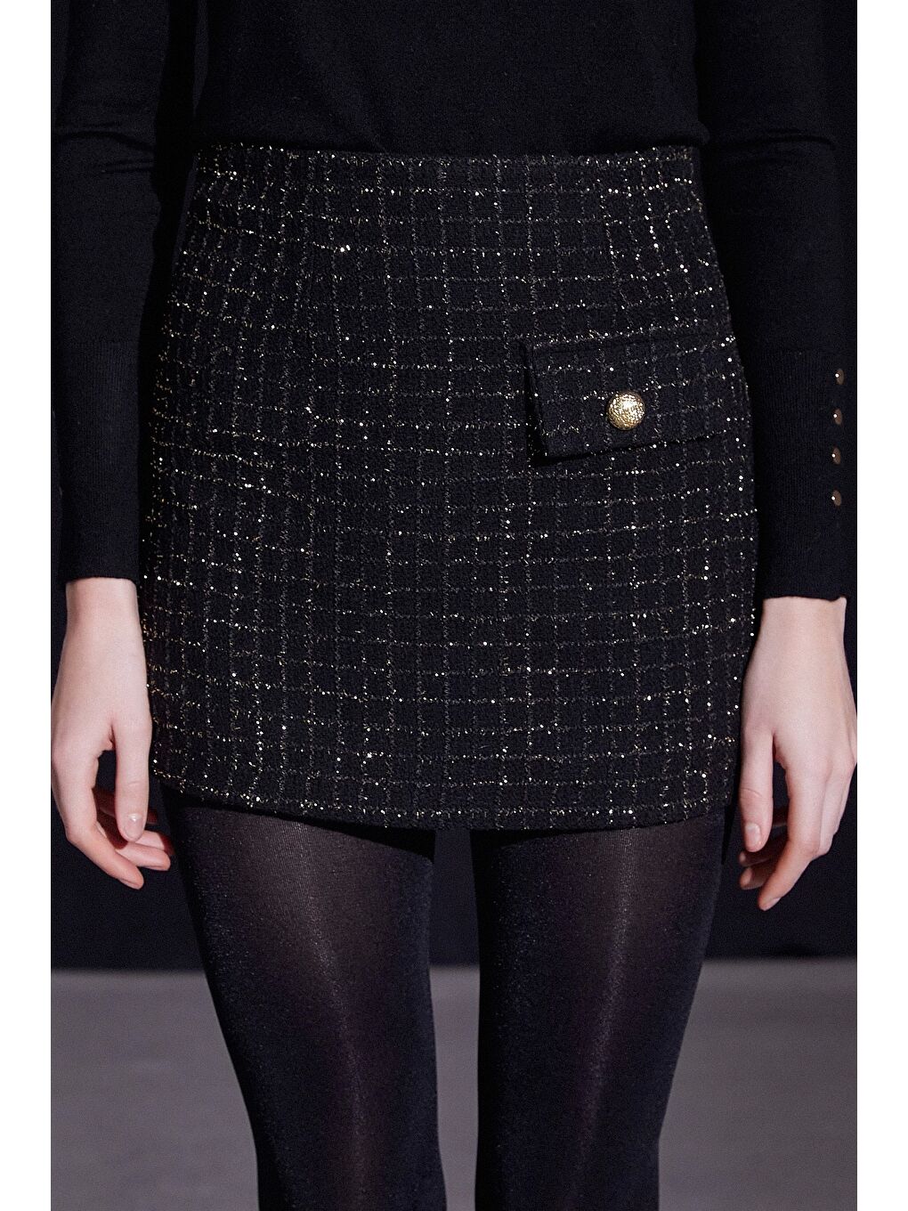 Cep Kapaklı Simli Etek Siyah-4