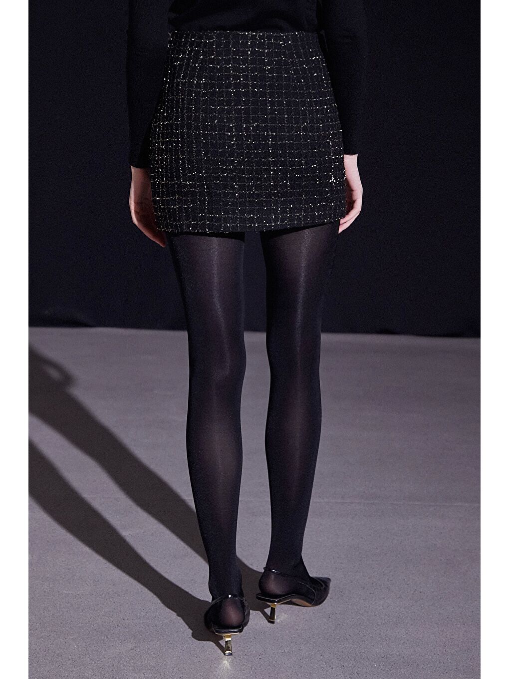 Cep Kapaklı Simli Etek Siyah-5