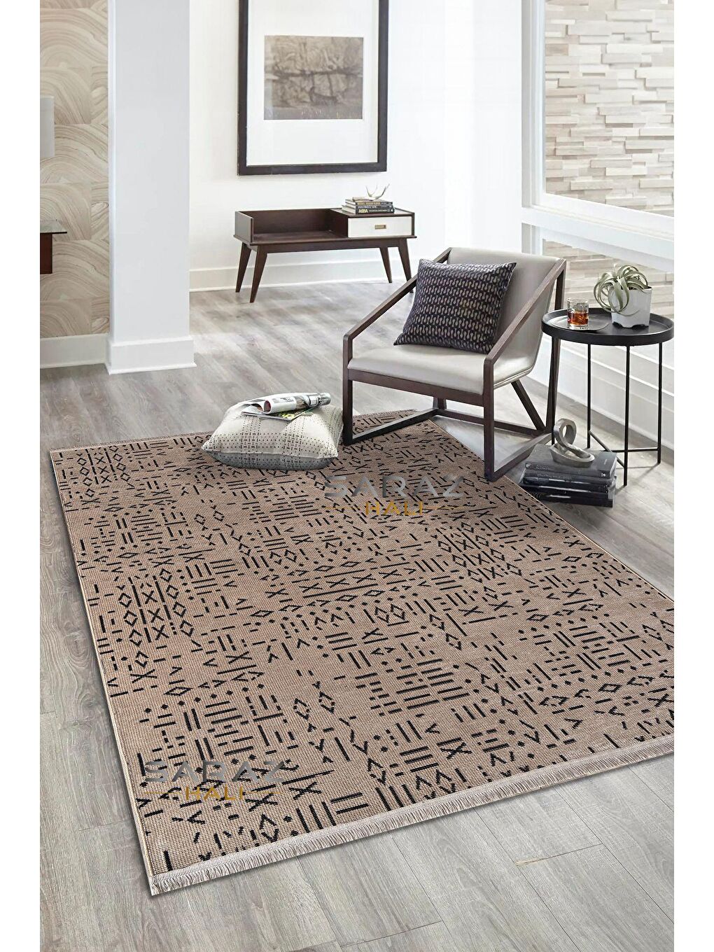 Bej İskandinav Saçaklı Kaymaz Kilim Vizon 120x180