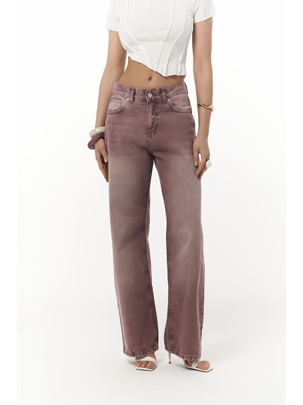 Volme Yıkamalı Bordo Jean Pantolon-4