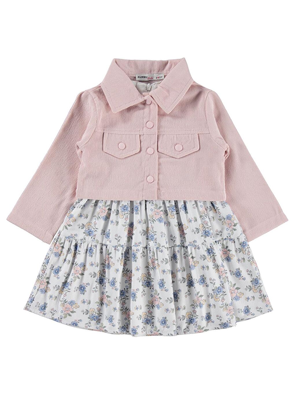 Pembe Civil Girls Ceketli Çiçekli 2 Li 2-5 Yaş Elbise - Pudra 5-6 Yaş