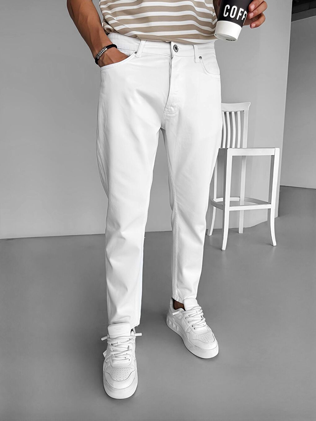 Basic Boyfriend Jean Beyaz