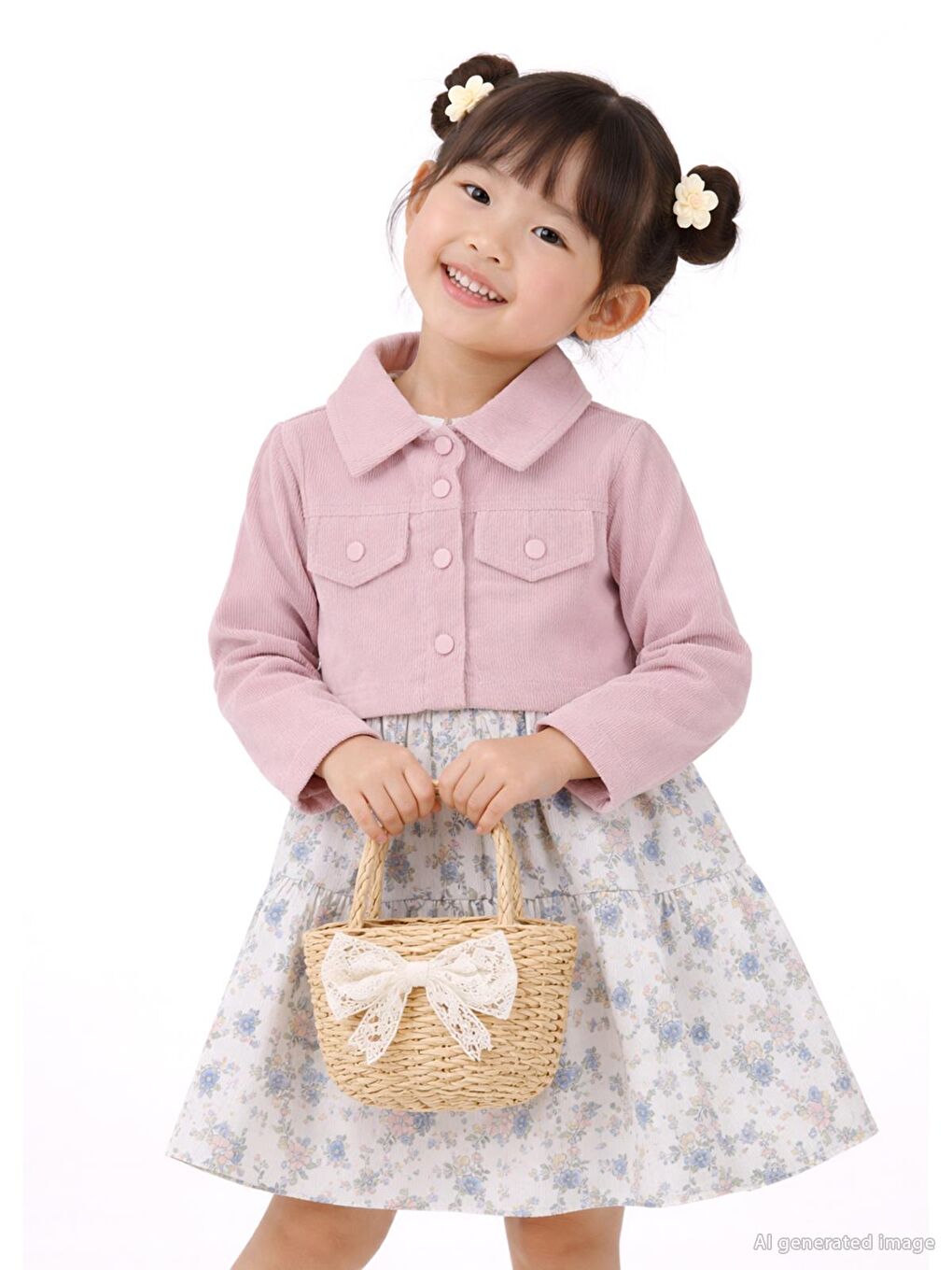 Pembe Civil Girls Ceketli Çiçekli 2 Li 2-5 Yaş Elbise - Pudra 5-6 Yaş-3