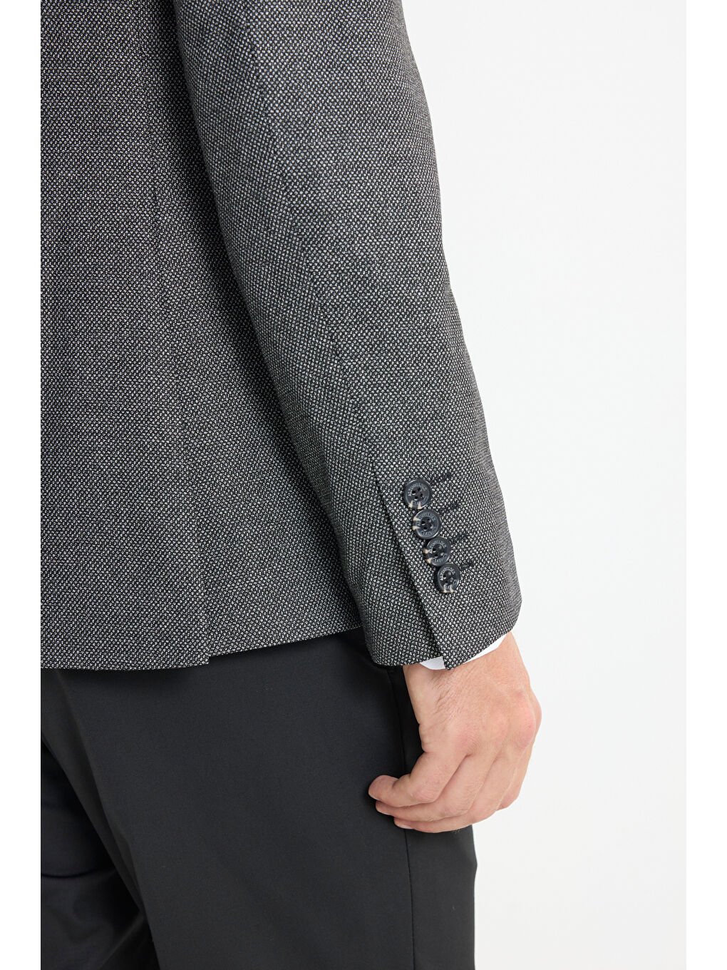 Erkek Siyah-Gri Slim Fit Dar Kesim Mono Yaka Kuş Gözü Desenli Çift Pantolonlu Takım Elbise-8