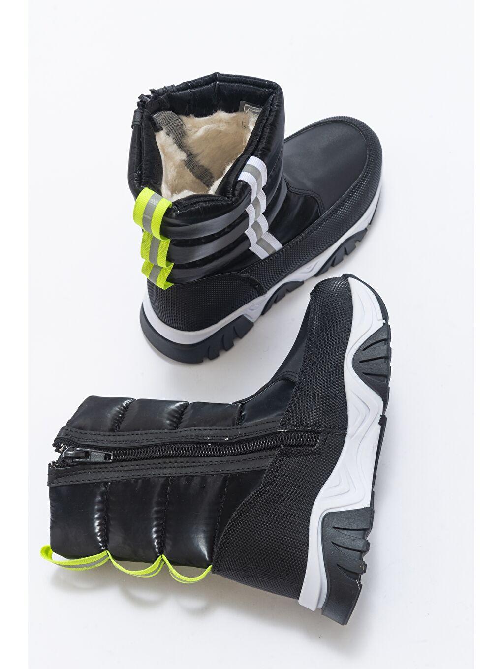 Erkek Çocuk Siyah Suni Deri Suya Dayanıklı Kürklü  Kar Botu-3