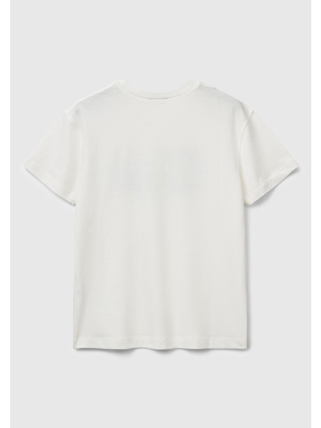 Erkek Çocuk Ekru Önü Logo Baskılı Bisiklet Yaka T-shirt-1