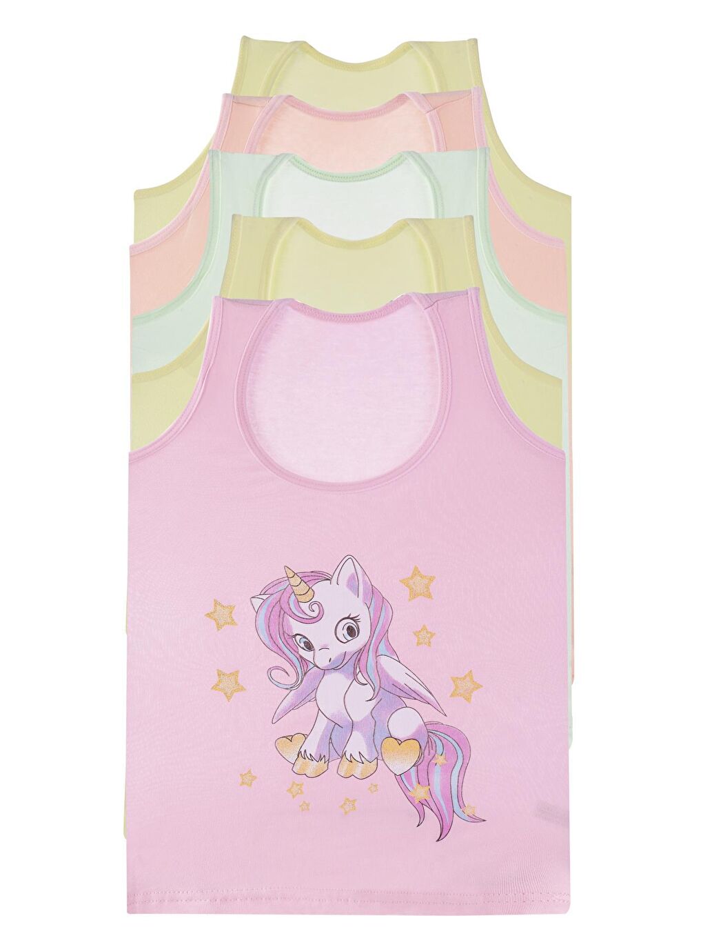 Karışık Kız Çocuk Atlet Geniş Askılı Baskılı 5 li Paket Likralı