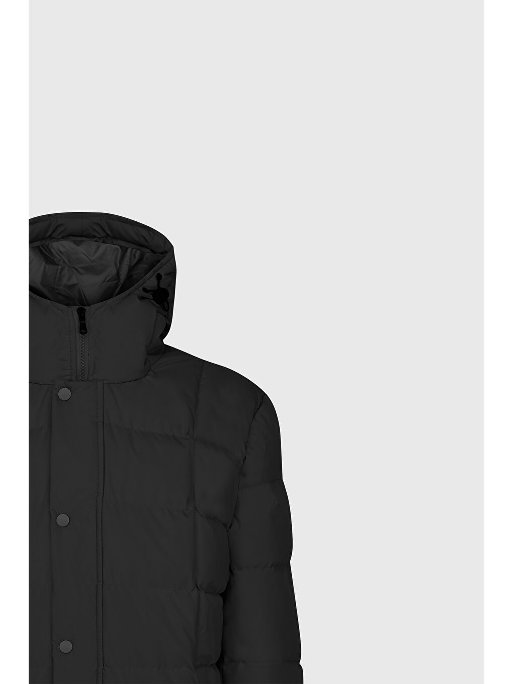 Erkek Siyah Standart Fit Normal Kesim Kapüşonlu Dik Yaka Yan Cepli Kaban-9