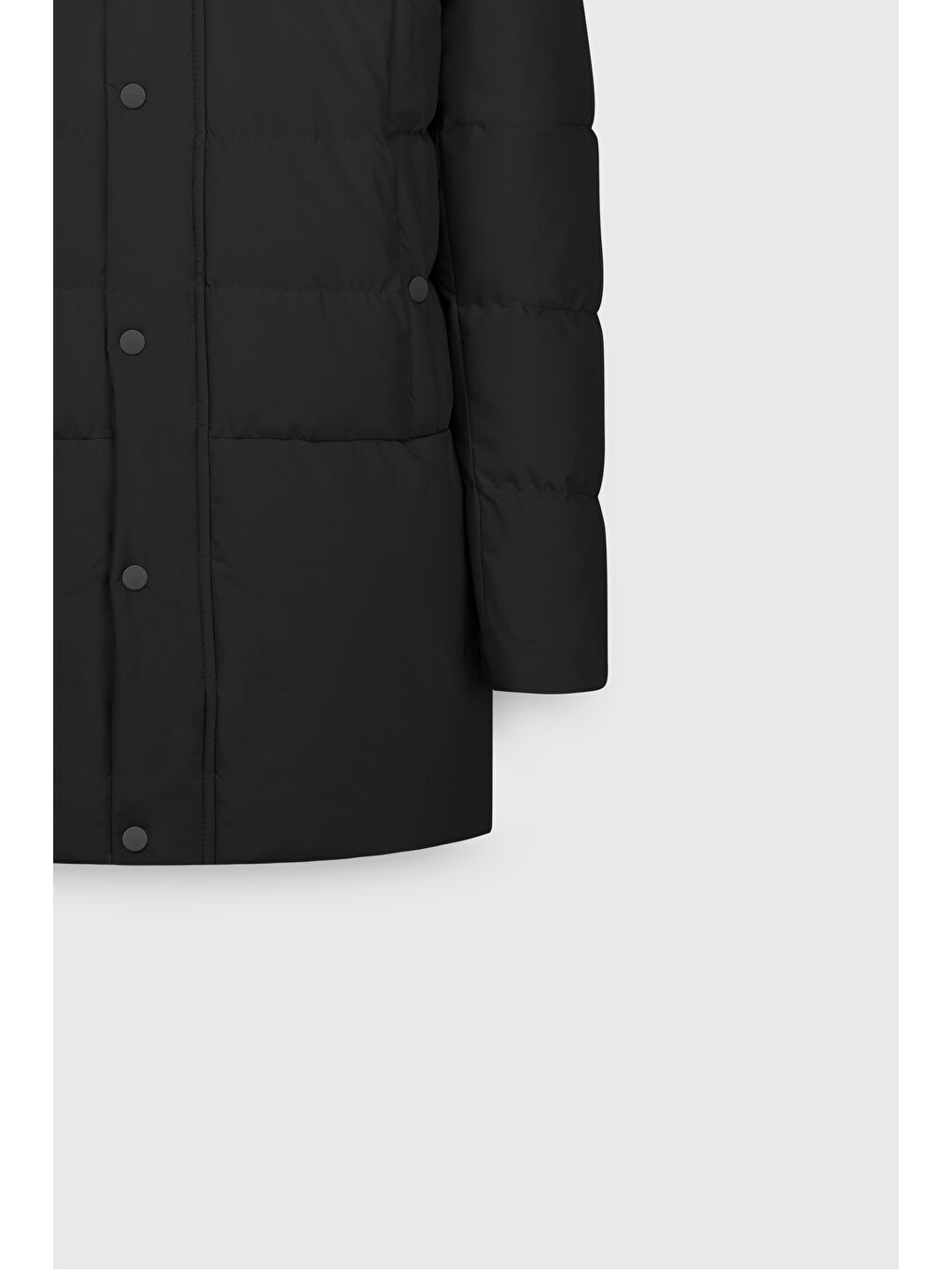 Erkek Siyah Standart Fit Normal Kesim Kapüşonlu Dik Yaka Yan Cepli Kaban-10