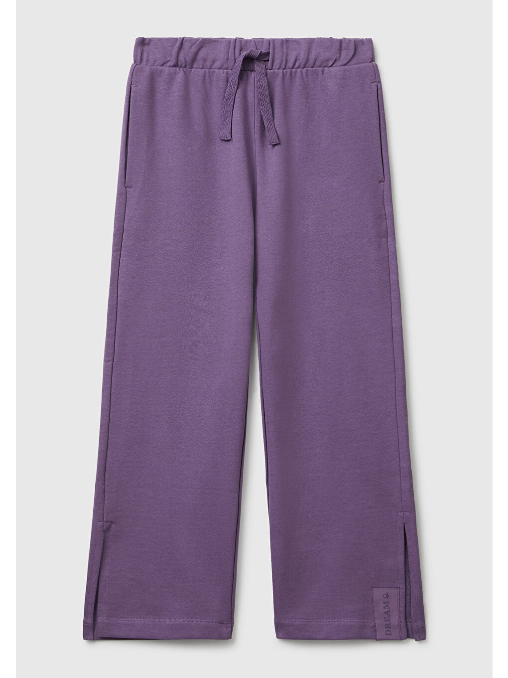 Kız Çocuk Mor Etiket Detaylı Yırtmaçlı Büzgü İpli Eşofman Altı