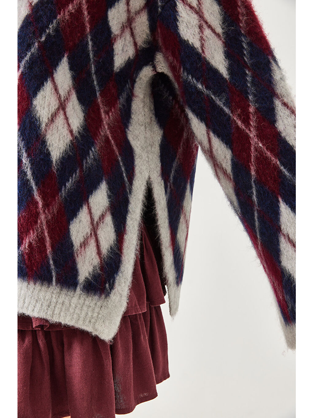 Gri Kadın Şardonlu Baklavalı Yırtmaçlı Triko Kazak-5