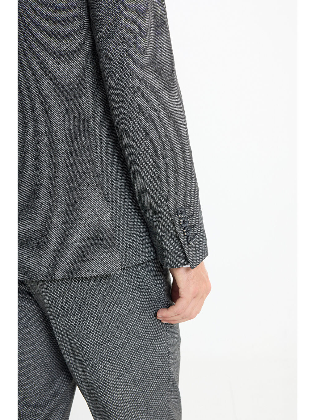 Erkek Siyah-Gri Slim Fit Dar Kesim Mono Yaka Kuş Gözü Desenli Çift Pantolonlu Takım Elbise-9