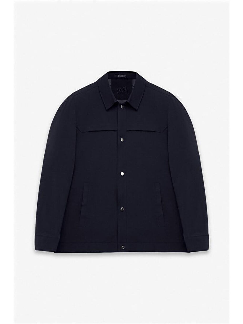 Lacivert Slim Bebe Yaka Düz Yan Cepli Çıtçıtlı Dolgusuz Mont Ceket-7