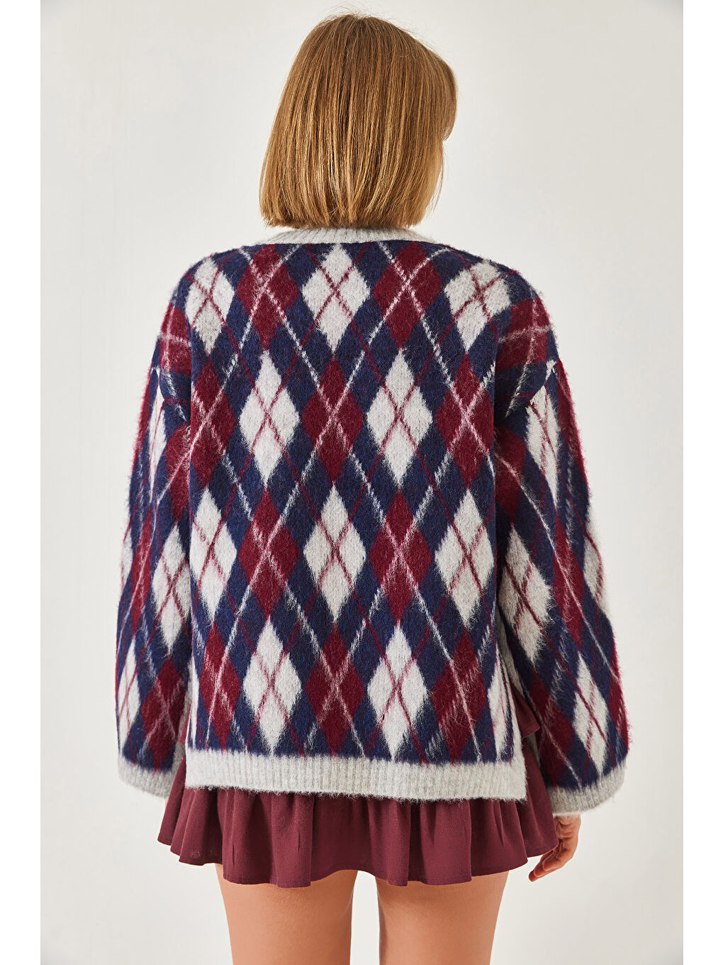 Gri Kadın Şardonlu Baklavalı Yırtmaçlı Triko Kazak-7