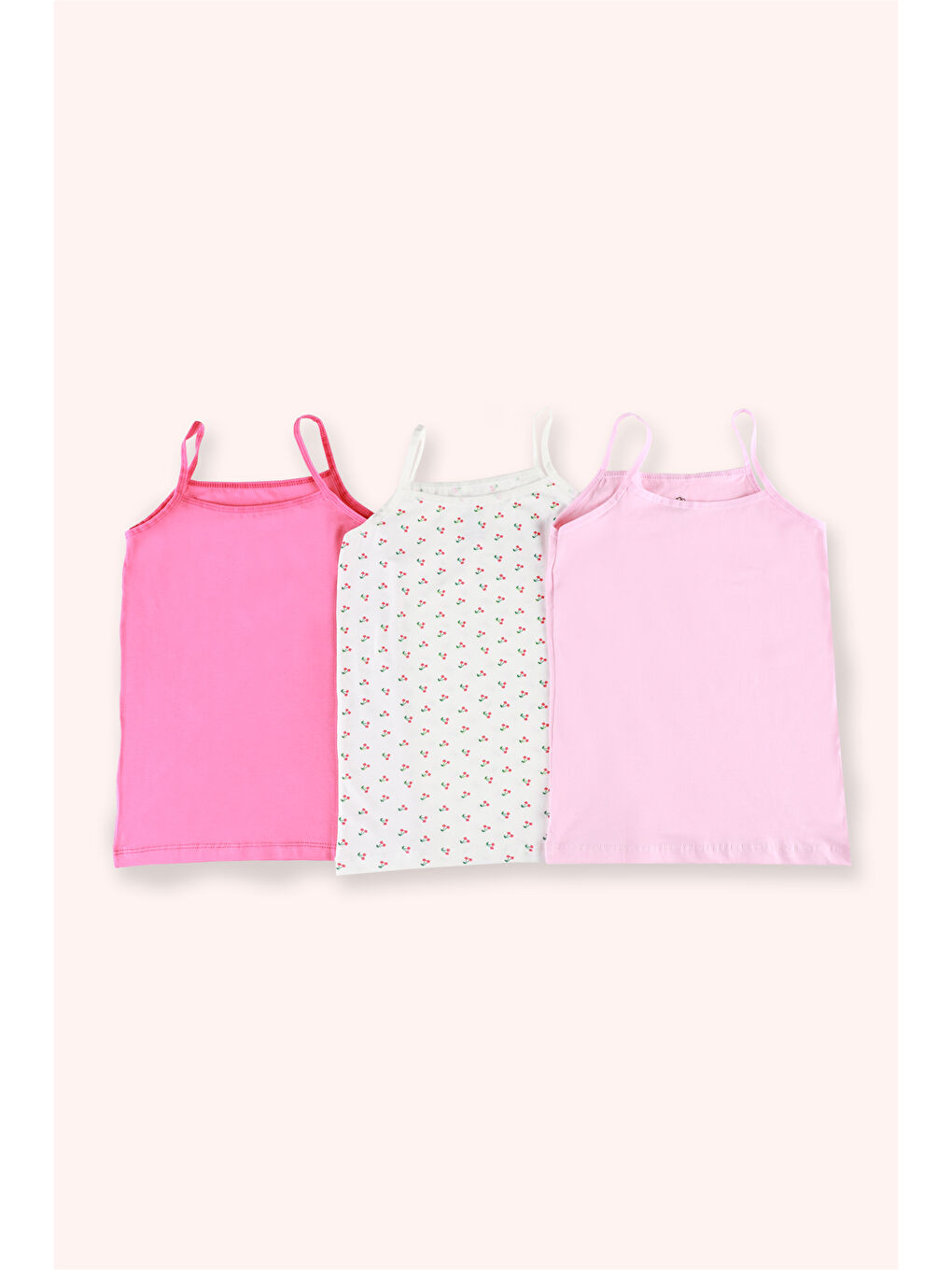 Kız Çocuk Kiraz Desenli Fuşya 3'lü Atlet Seti