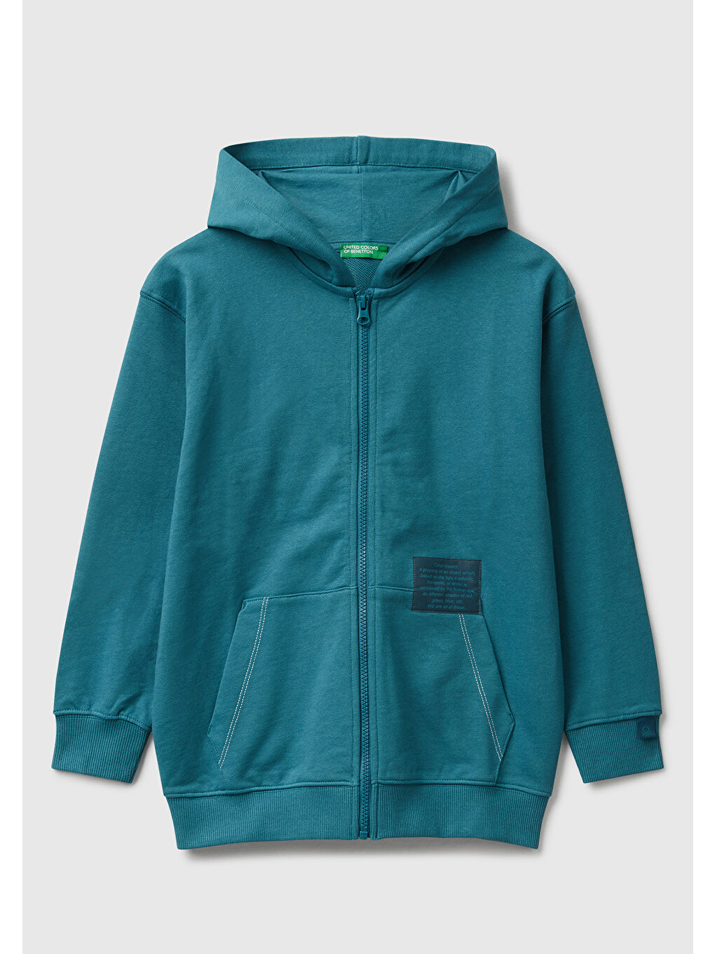 Erkek Çocuk Petrol Mavisi Logolu Etiket Detaylı Fermuarlı Kapüşonlu Sweatshirt