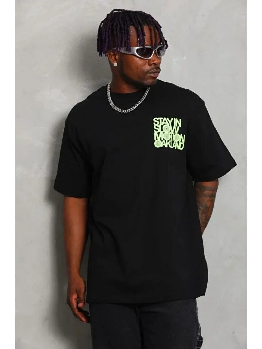 Siyah Erkek Baskılı Tişört-1