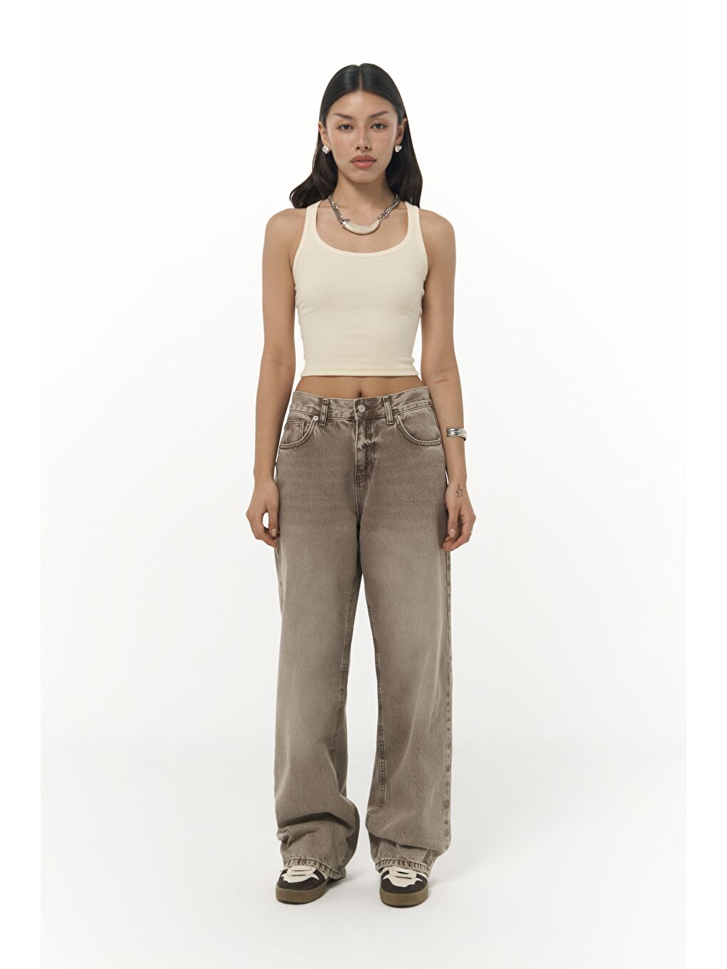 Kahverengi Volme Yıkamalı Kahve Jean Pantolon-1