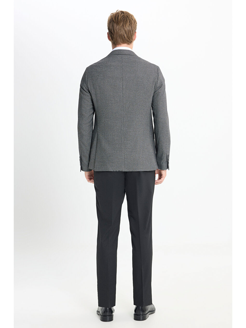 Erkek Siyah-Gri Slim Fit Dar Kesim Mono Yaka Kuş Gözü Desenli Çift Pantolonlu Takım Elbise-11