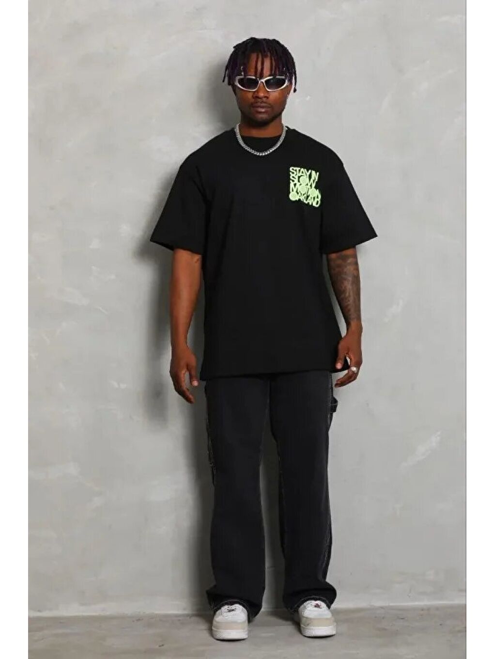 Siyah Erkek Baskılı Tişört-2