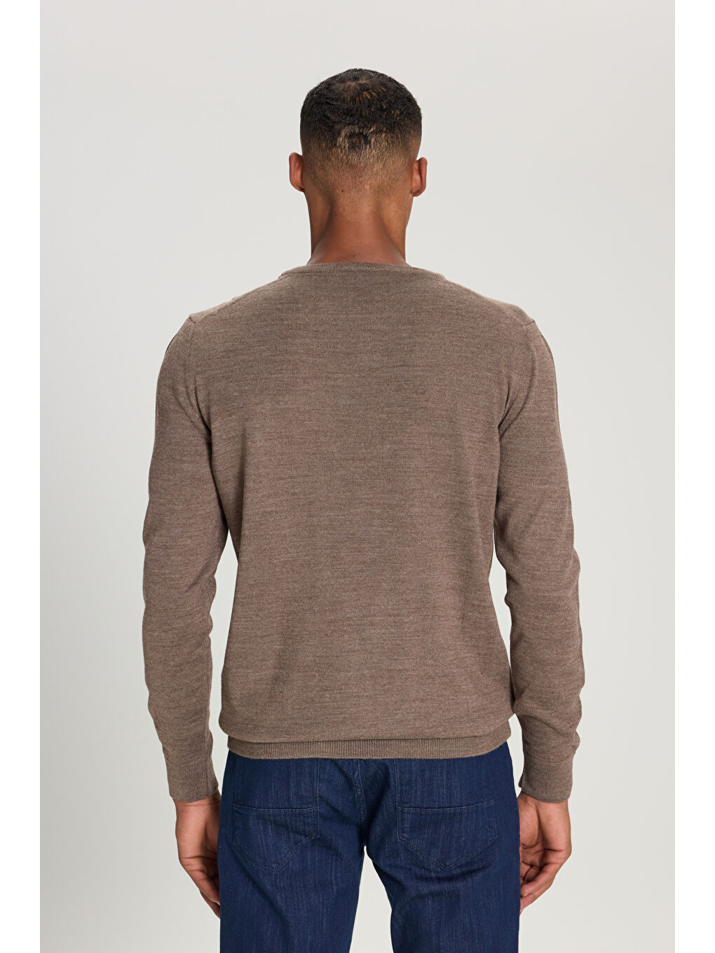 Bej Erkek Vizon Standart Fit Normal Kesim Bisiklet Yaka Triko Kazak-4