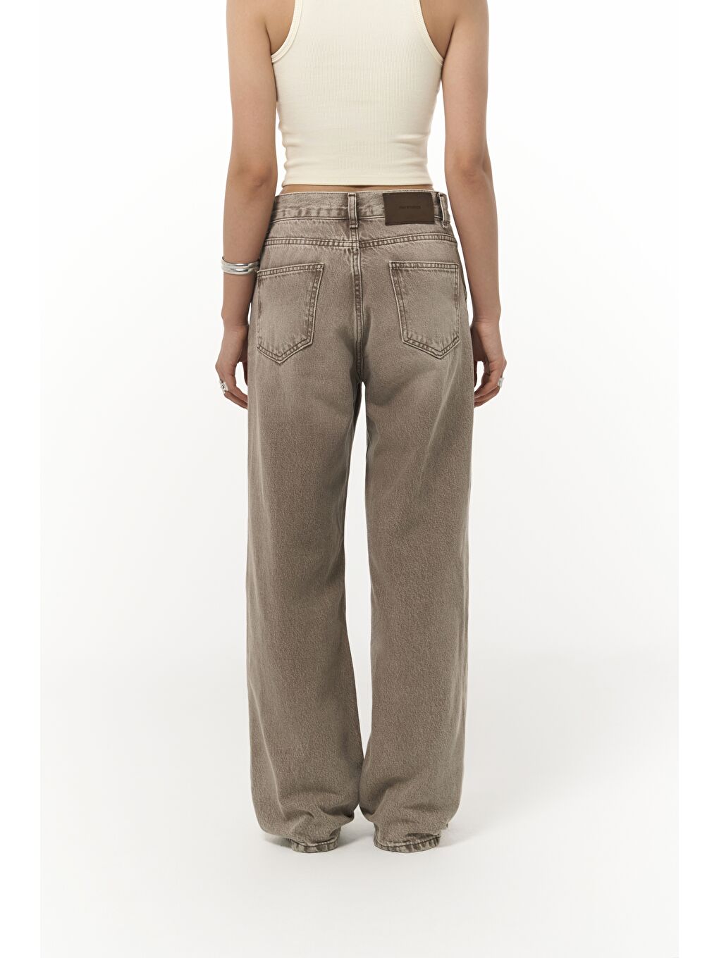 Kahverengi Volme Yıkamalı Kahve Jean Pantolon-3