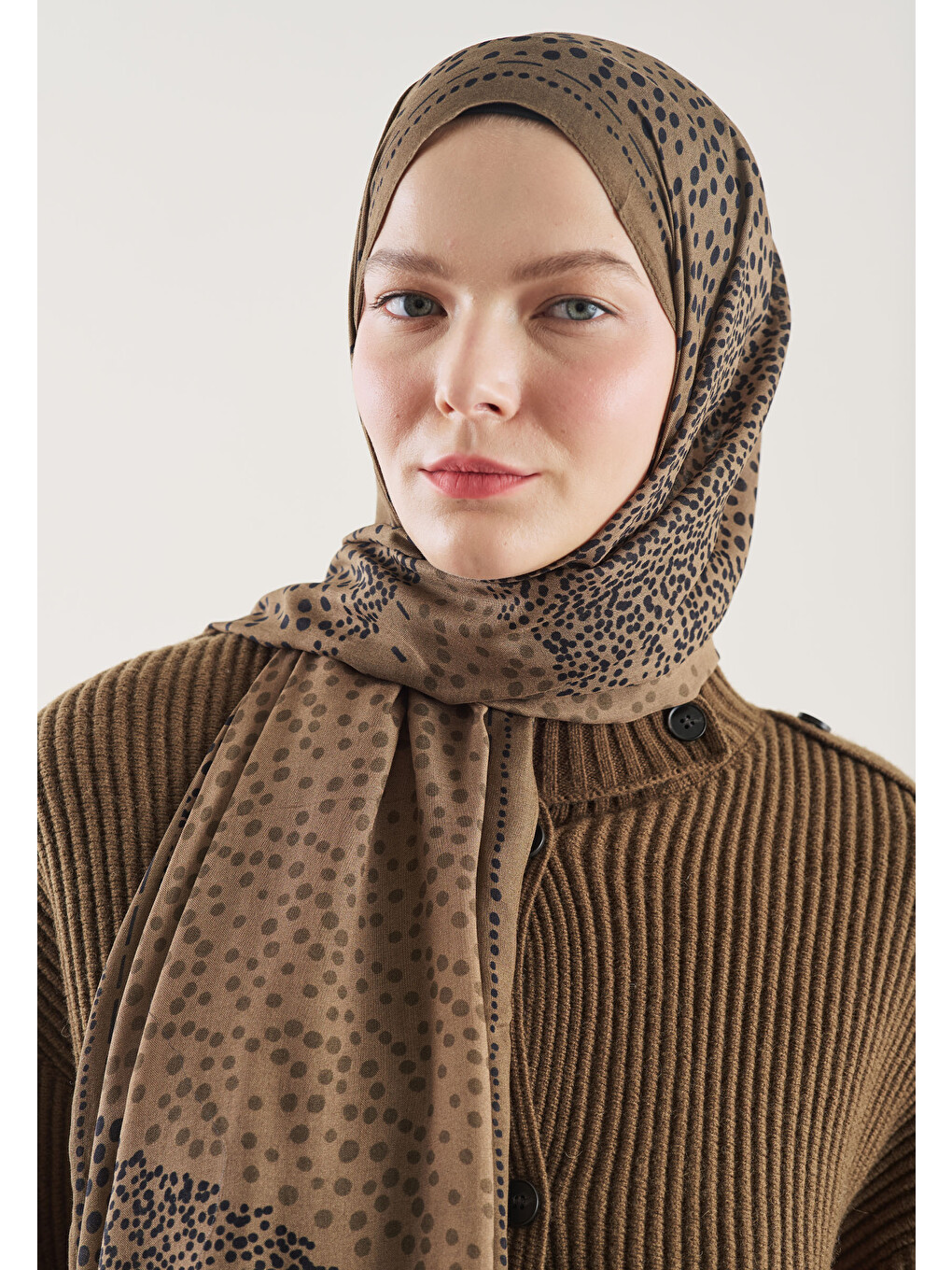 Kahverengi Dot Elegance Desen Rami Şal Çikolata Kahve-2
