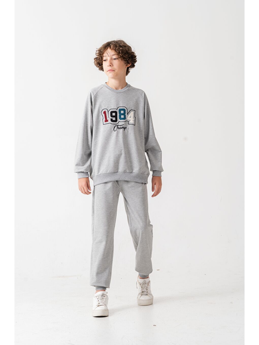 Gri 1984 Champ Aplike Nakışlı Baskılı Erkek Çocuk Alt Üst Eşofman Takımı-2