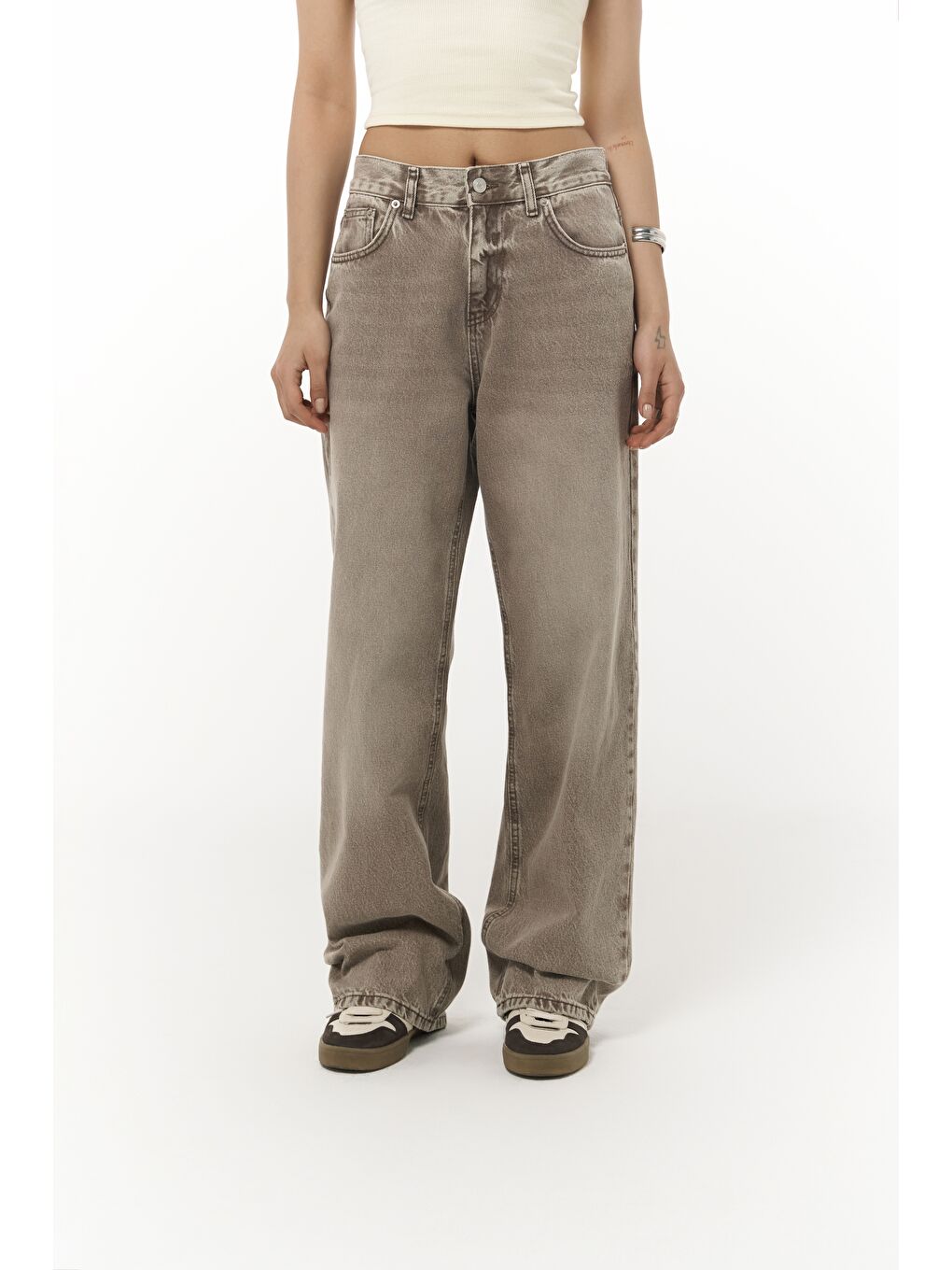 Kahverengi Volme Yıkamalı Kahve Jean Pantolon-5