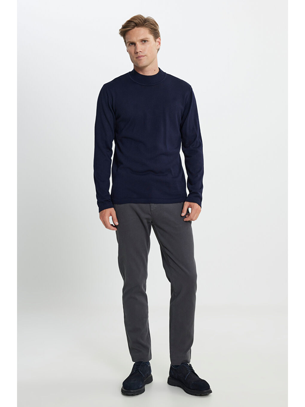 Erkek Lacivert Tüylenme Yapmayan Anti-Pilling Standart Fit Yarım Balıkçı Yaka Triko Kazak-1