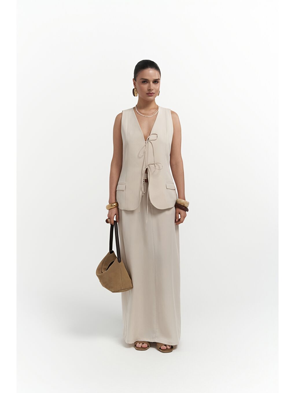 Bej Korben Yelek Etek Taş Takım-2