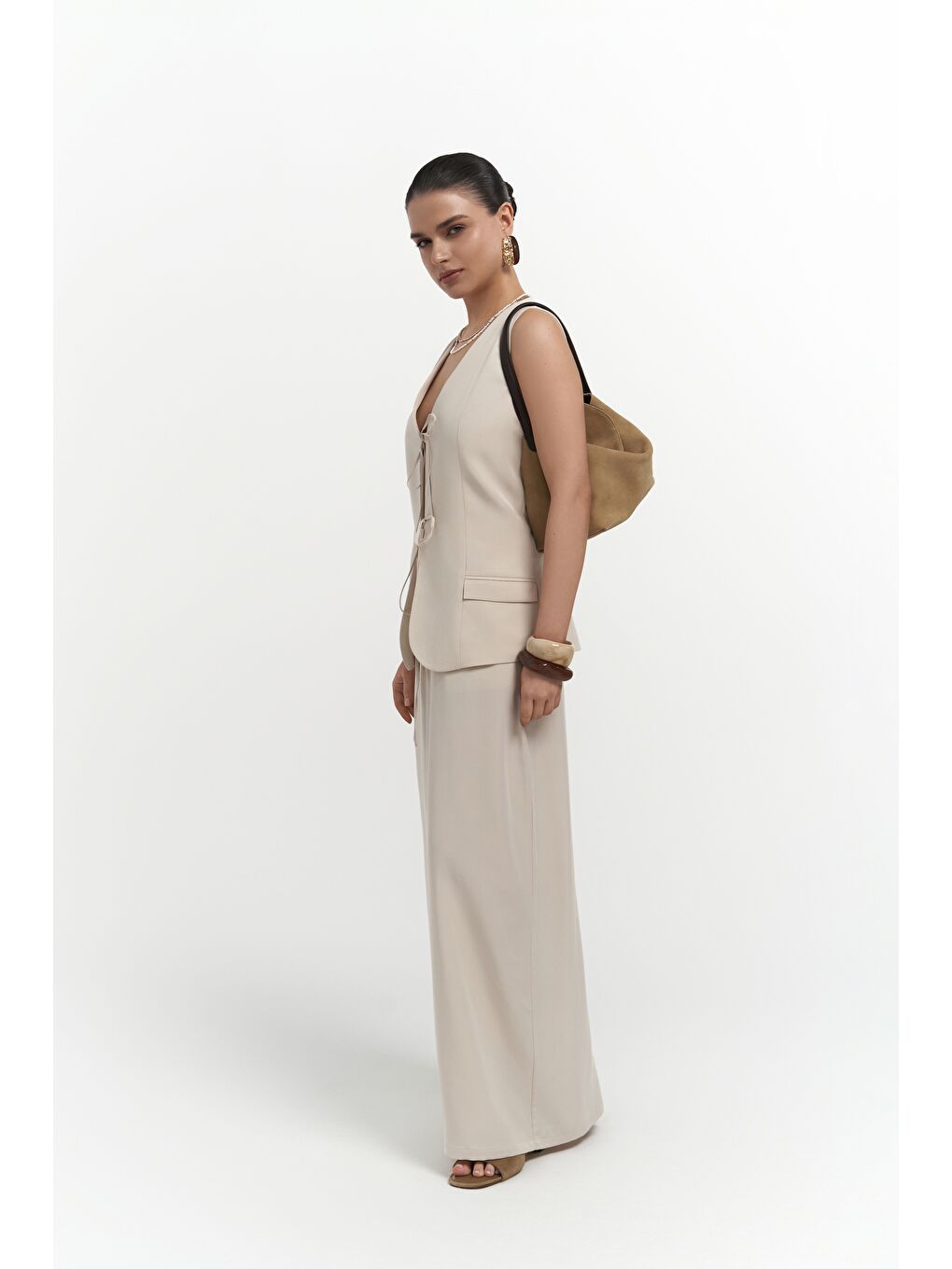 Bej Korben Yelek Etek Taş Takım-3