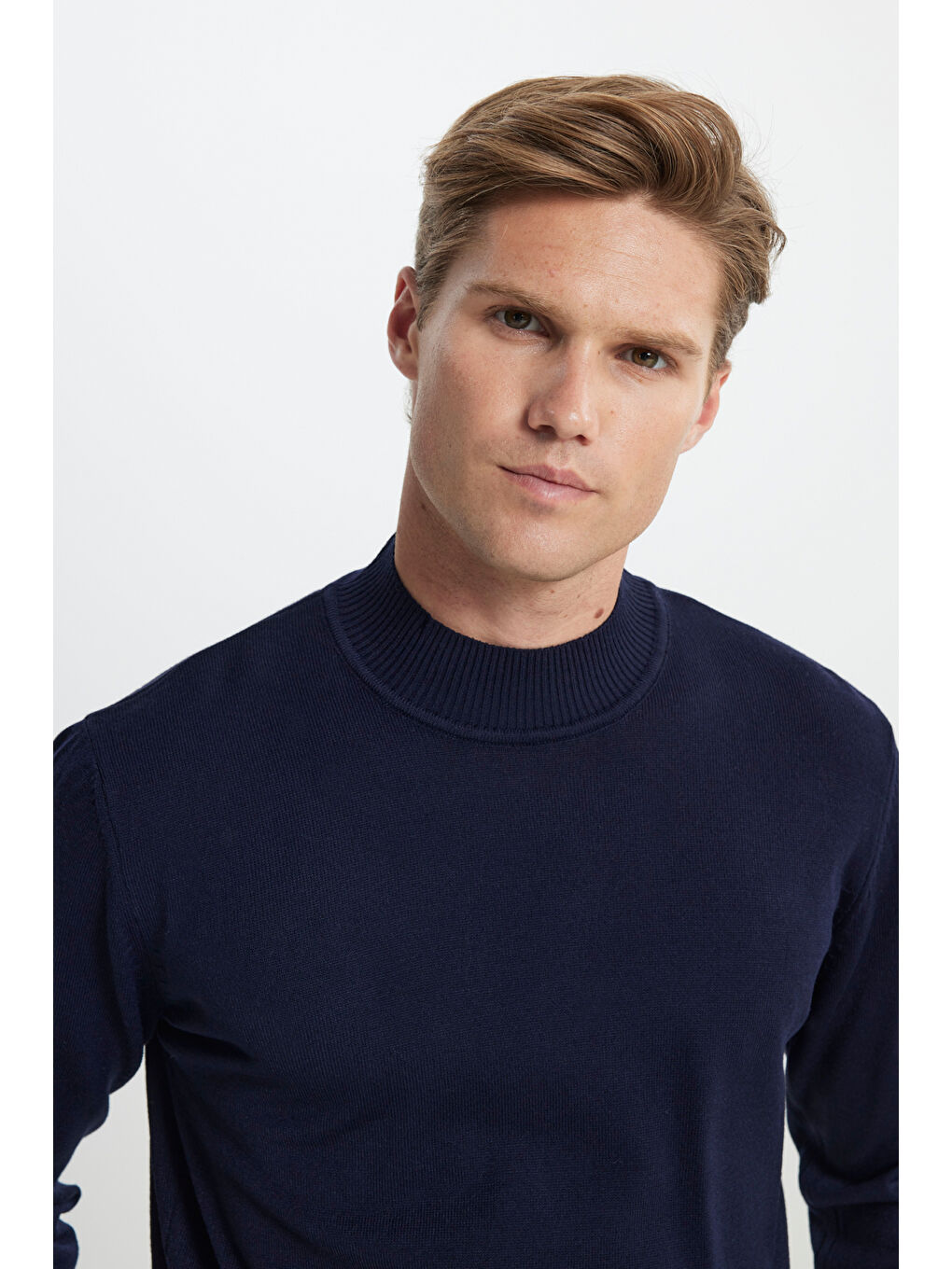 Erkek Lacivert Tüylenme Yapmayan Anti-Pilling Standart Fit Yarım Balıkçı Yaka Triko Kazak-3