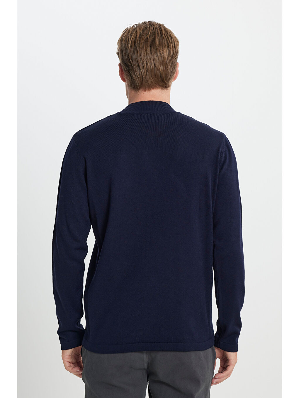 Erkek Lacivert Tüylenme Yapmayan Anti-Pilling Standart Fit Yarım Balıkçı Yaka Triko Kazak-4