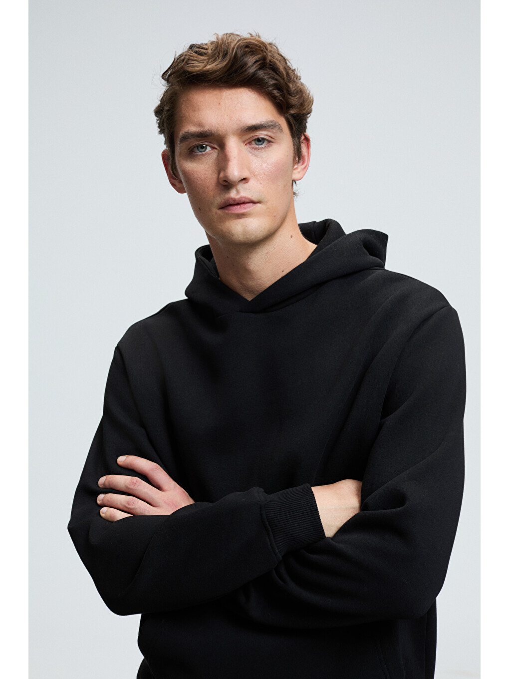 Amos Erkek Yumuşak Kumaşlı 3 İplik Oversize Kapüşonlu Kanguru Cepli Siyah Sweatshirt-4