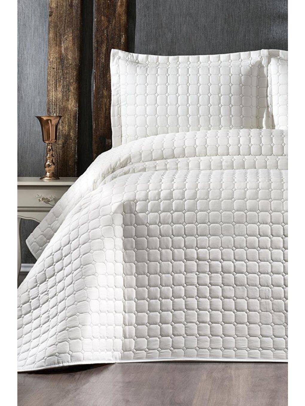 Ekru Estiva Çift Kişilik Yatak Örtüsü Krem-1