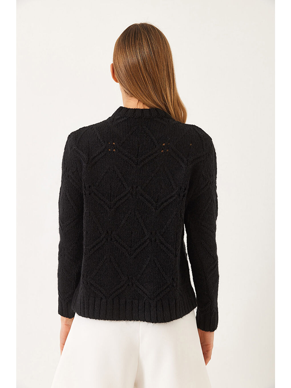 Siyah Kadın Ponpon Detaylı Triko Kazak-5