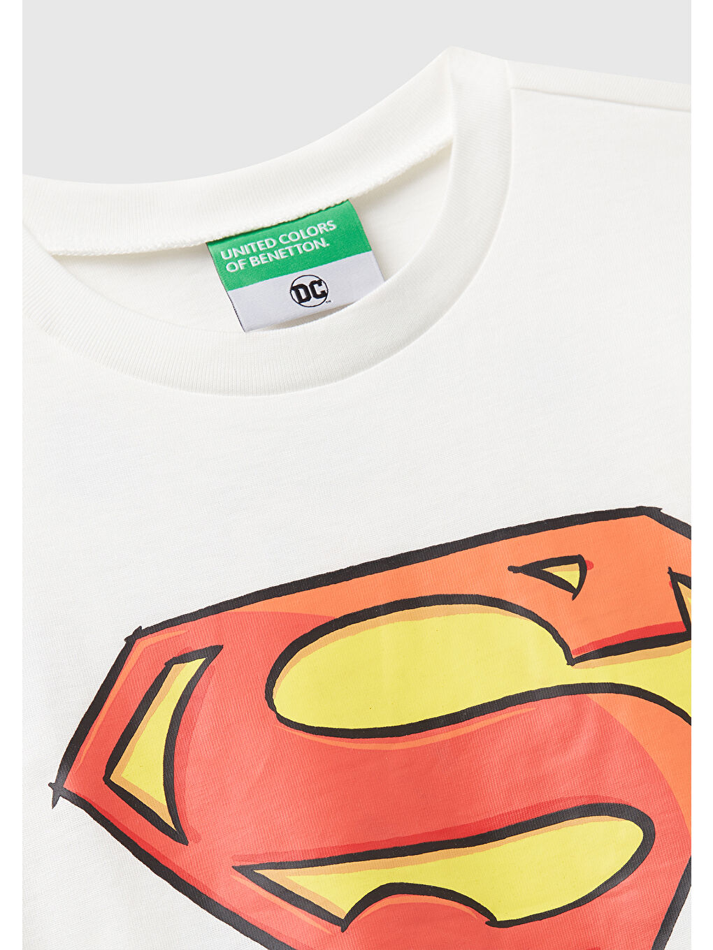 Erkek Çocuk Ekru Önü ve Arkası Superman Baskılı Logo Etiketli Jarse T-shirt-2