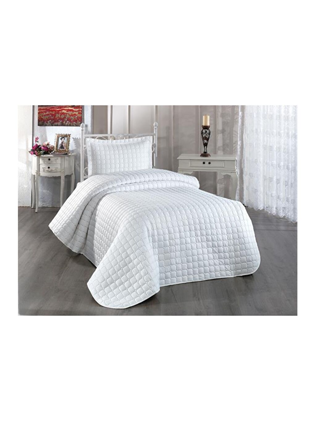 Ekru Estiva Tek Kişilik Yatak Örtüsü Krem-1